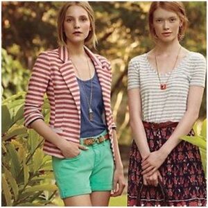 Anthropologie Cartonnier Gray Red Striped Cropped Jacket Blazer Size XSP